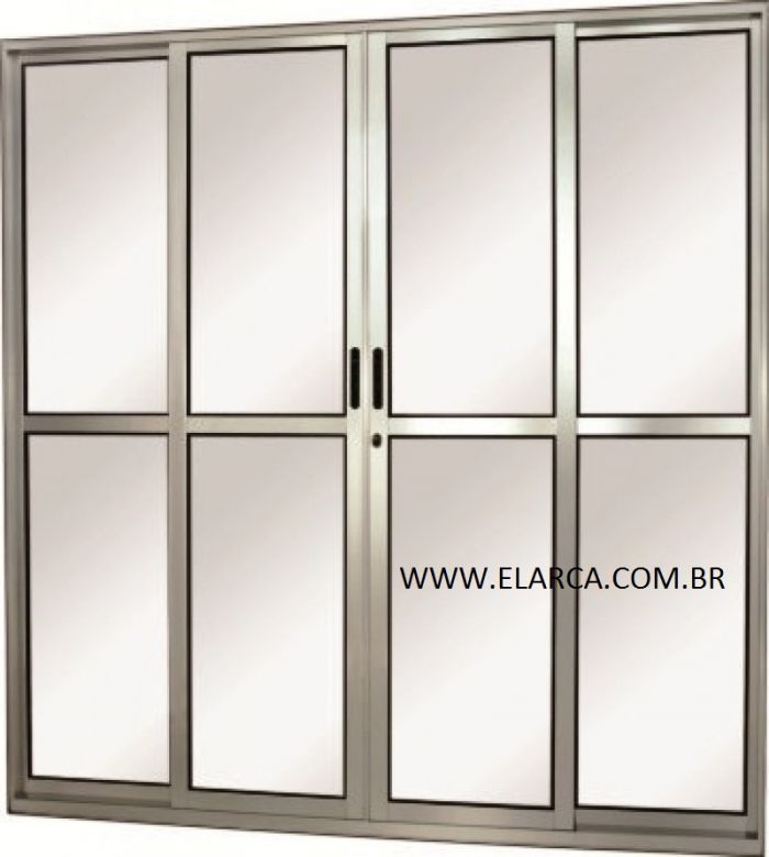 PORTA DE CORRER ALUMINIO BRILHANTE 4 FOLHAS 1,40x2,10 CORRER COM VIDRO LISO INCOLOR 3 MM